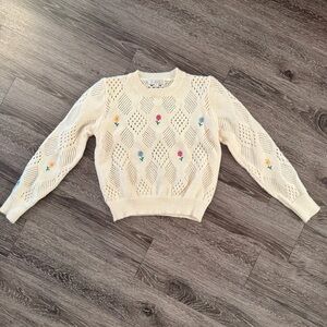 Flat White Dainty Floral Pointelle Sweater New